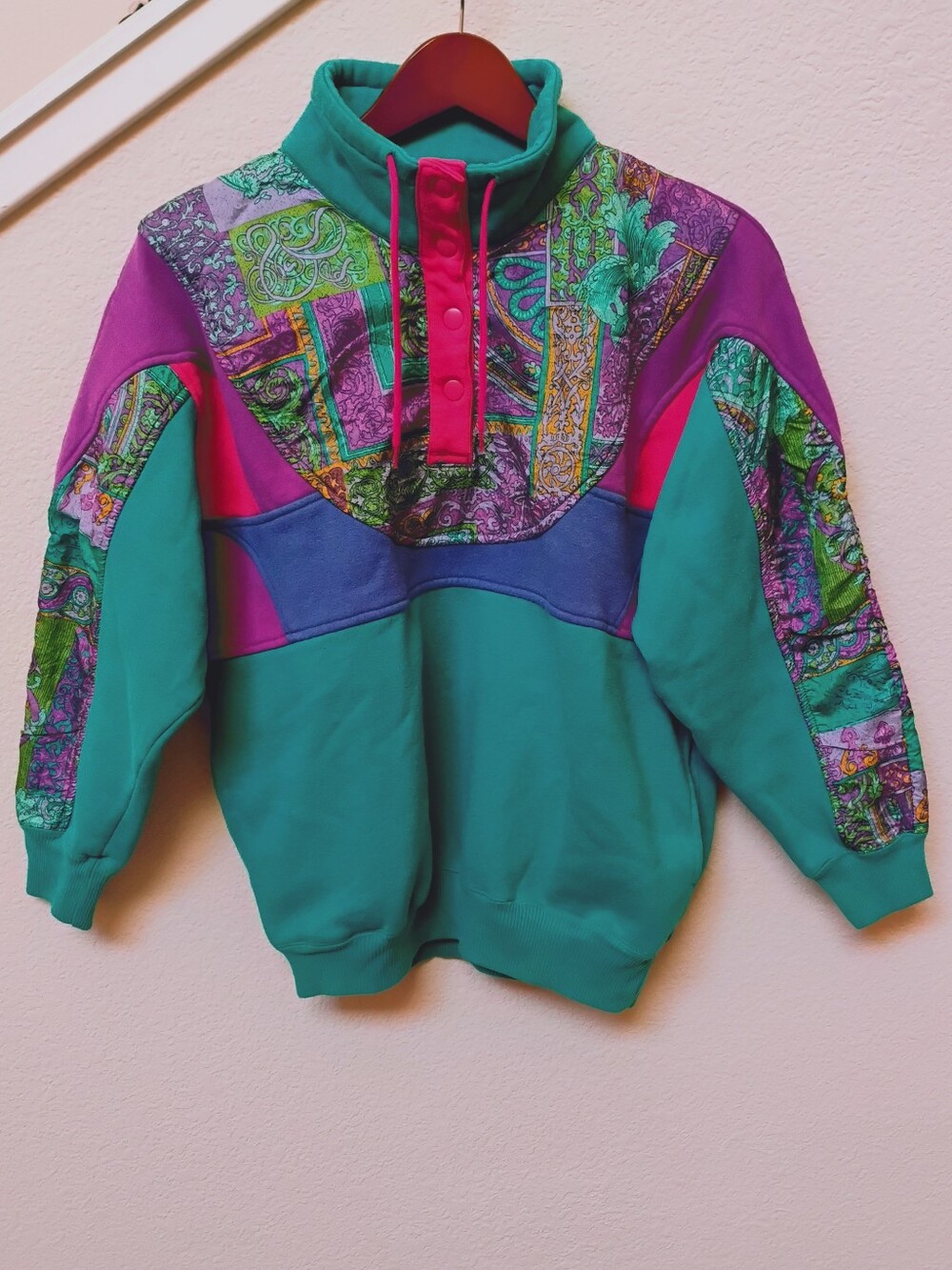 Vintage Sunterra Colorblock Teal & Magenta Pullover Sweater